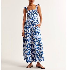 Abercrombie & Fitch Emerson Tie-Strap Maxi Dress Blue & White